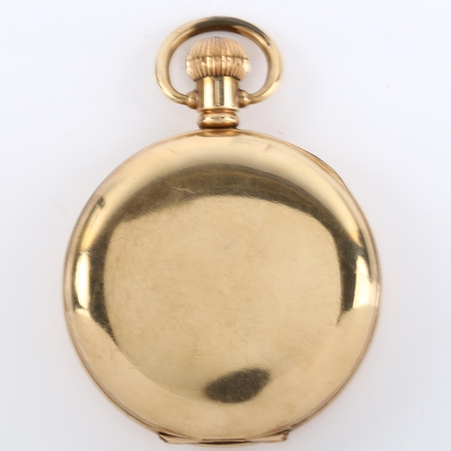 1067 - DERRICK - an early 20th century gold plated half hunter keyless pocket watch, white enamel dial with... 