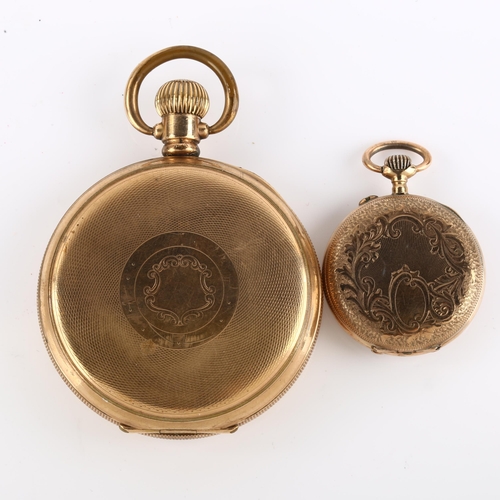 1068 - 2 gold plated pocket watches, comprising Elgin and miniature fob watch, largest case diameter 50mm, ... 