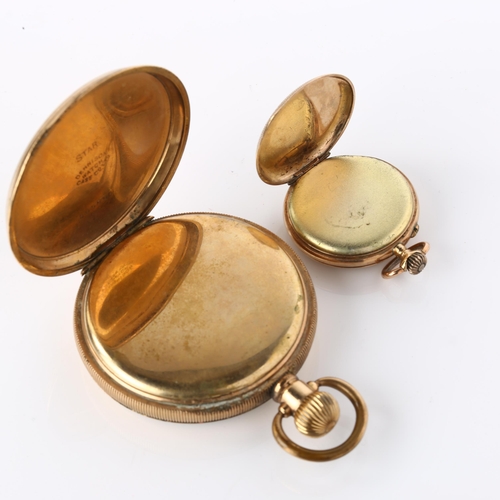 1068 - 2 gold plated pocket watches, comprising Elgin and miniature fob watch, largest case diameter 50mm, ... 