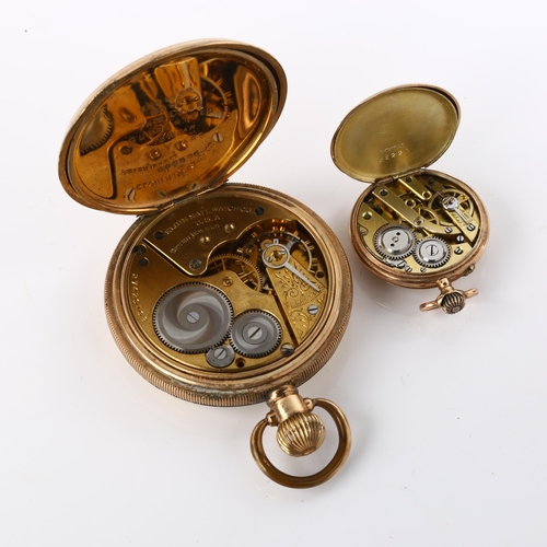 1068 - 2 gold plated pocket watches, comprising Elgin and miniature fob watch, largest case diameter 50mm, ... 