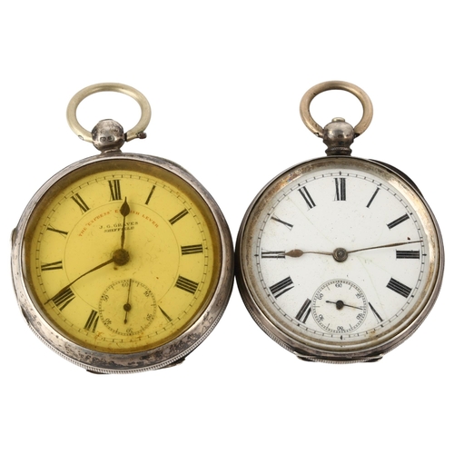 1070 - 2 silver-cased open-face key-wind pocket watches, including J G Graves of Sheffield, both not curren... 