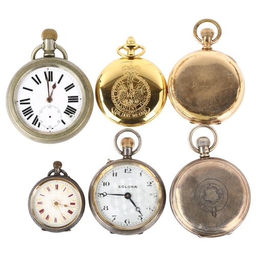 1071 - 6 pocket watches, including Swiss silver fob watch, silver full hunter pocket watch etc