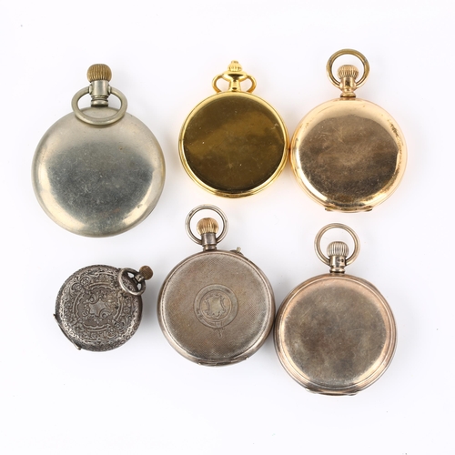 1071 - 6 pocket watches, including Swiss silver fob watch, silver full hunter pocket watch etc