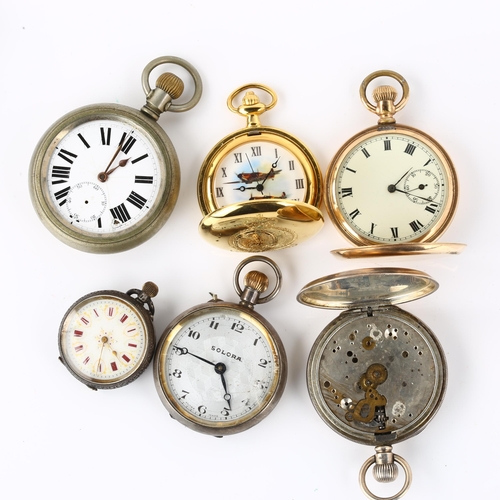 1071 - 6 pocket watches, including Swiss silver fob watch, silver full hunter pocket watch etc