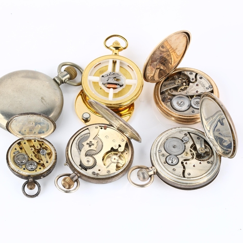 1071 - 6 pocket watches, including Swiss silver fob watch, silver full hunter pocket watch etc