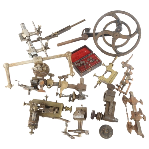 1073 - A quantity of watchmaker's bench tools, including lathe, jacot tool etc