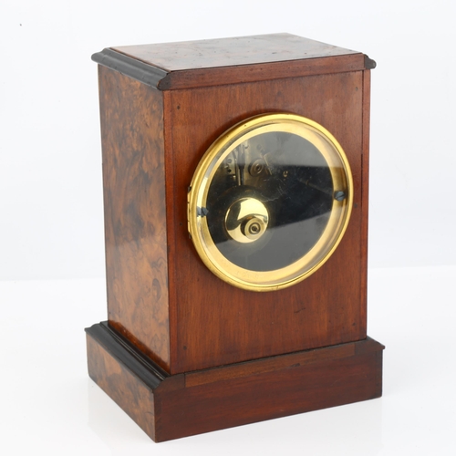 1075 - BREGUET - a French inlaid burr-walnut 8-day mantel clock, white enamel dial with Roman numeral hour ... 