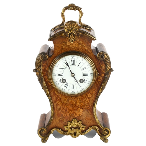 1076 - A Louis XIV style French inlaid rosewood balloon 8-day mantel clock, white enamel dial with Roman nu... 