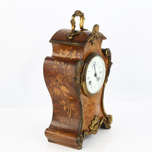 1076 - A Louis XIV style French inlaid rosewood balloon 8-day mantel clock, white enamel dial with Roman nu... 