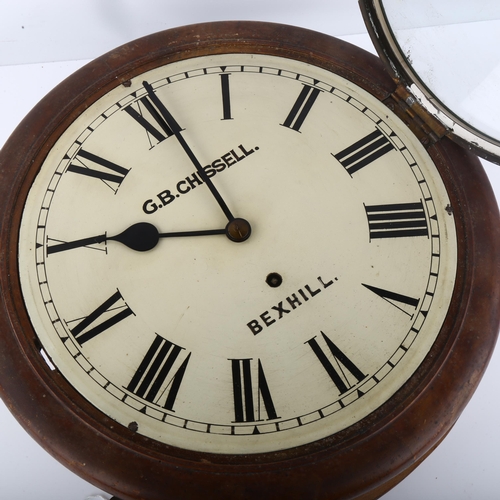 1078 - G B CHISSELL OF BEXHILL - an early 20th century mahogany-cased 30-hour circular dial wall clock, whi... 