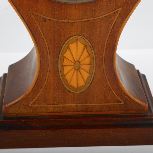 1079 - An Art Nouveau inlaid mahogany balloon mantel clock, cream dial with Arabic numerals and blued steel... 