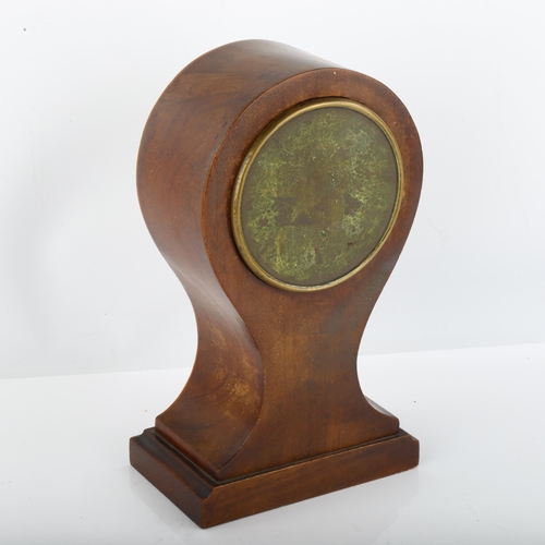 1079 - An Art Nouveau inlaid mahogany balloon mantel clock, cream dial with Arabic numerals and blued steel... 