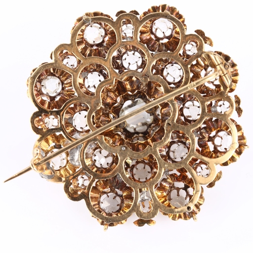 1112 - A large Russian 14ct gold diamond openwork brooch, set with rose-cut diamonds including central Dutc... 