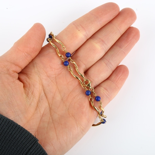 1114 - An Italian 18ct gold lapis lazuli spacer necklace and bracelet set, necklace length 41cm, bracelet l... 