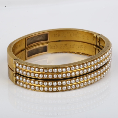 1116 - A Victorian split pearl memorial double-hinged bangle, 2 separate bracelets joined into 1, unmarked ... 