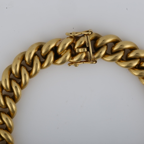 1117 - A heavy Continental 18ct gold curb link chain bracelet, maker's marks PG, bracelet length 18cm, 50.5... 