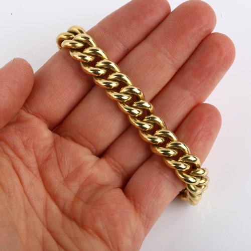 1117 - A heavy Continental 18ct gold curb link chain bracelet, maker's marks PG, bracelet length 18cm, 50.5... 