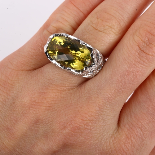 1119 - A large modern 18ct white gold chrysoberyl and diamond cocktail ring, set with rose-cut chrysoberyl ... 