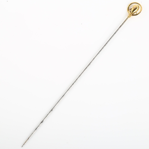 1121 - CHARLES HORNER - an Art Nouveau 9ct gold mounted steel hat pin, maker's marks CH, hallmarks Chester ... 