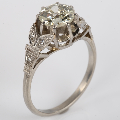 1124 - A 1.3ct solitaire diamond ring, unmarked white metal settings with claw set old European-cut diamond... 