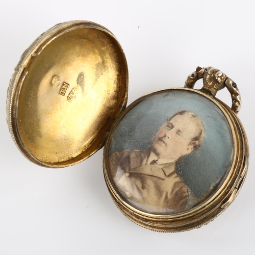 1133 - A George III silver-gilt fob watch case combination vinaigrette-locket, by Thomas Newbold, circular ... 