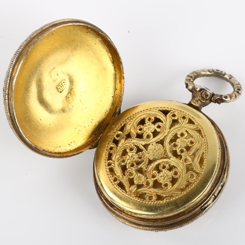 1133 - A George III silver-gilt fob watch case combination vinaigrette-locket, by Thomas Newbold, circular ... 