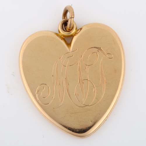 1141 - An Antique Calla lily heart locket pendant, unmarked rose gold settings with hand painted enamel lil... 