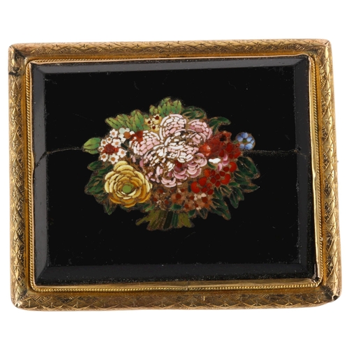 1143 - An Antique Italian micro-mosaic plaque brooch, depicting bunch of flowers, in unmarked yellow metal ... 