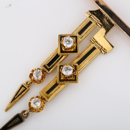 1145 - A Victorian Aesthetic Movement paste and black enamel negligee bar brooch, with later brooch fitting... 