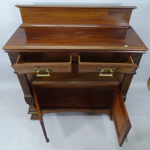 2071 - A 1930s mahogany 2-tier buffet, with raised back, 2 frieze drawers and cupboards under, with carved ... 