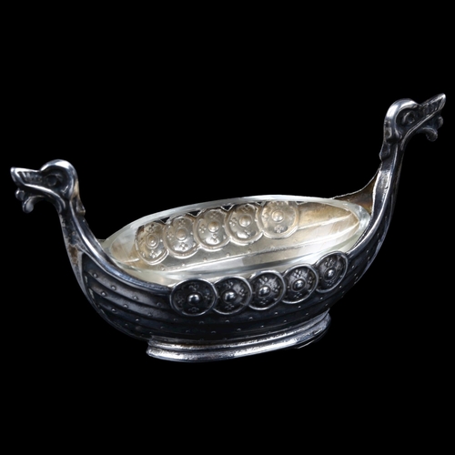 ALBERT SCHARNING a Norwegian novelty silver Viking boat salt cellar