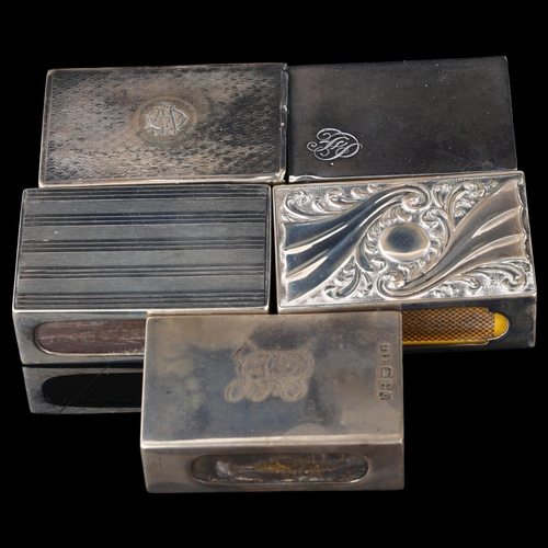 1691 - 5 silver matchbox holders, largest 6cm x 4cm (5)