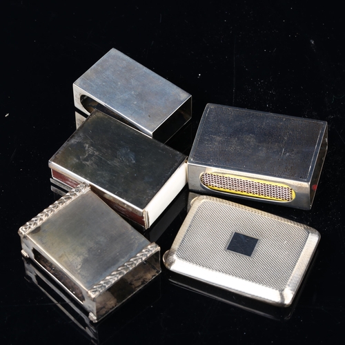 1692 - 5 silver matchbox holders, including red enamel Maltese Cross example, 5cm x 3cm (5)