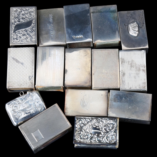 1693 - 15 silver matchbox cases, largest 4.5cm x 3cm (15)