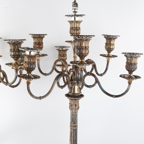 1704 - A large fine quality pair of Neo-Classical style silver plated 7-light candelabra, by Richard Hodd, ... 