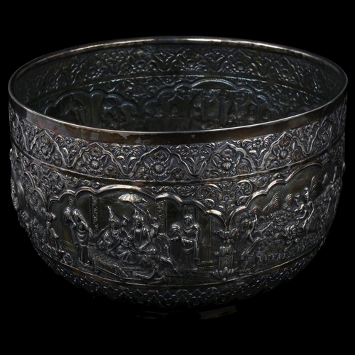 1720 - A fine quality Indian silver bowl, by Goopee, Nath, Dutt & Co of Bhowanipore, Calcutta, relief embos... 