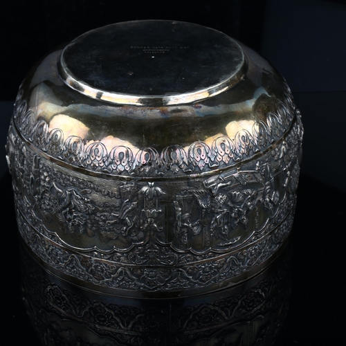 1720 - A fine quality Indian silver bowl, by Goopee, Nath, Dutt & Co of Bhowanipore, Calcutta, relief embos... 