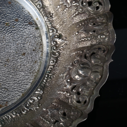 1721 - A large Continental 800 silver fruit bowl, relief embossed and pierced decoration with scalloped rim... 