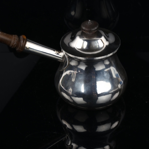 1727 - A George III silver Brandy pan, circular baluster form with side pouring turned wood handle and hear... 