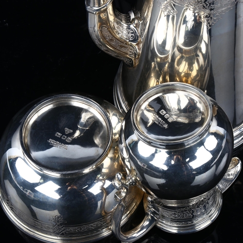 1729 - GARRARD - a heavy gauge Elizabeth II silver 3-piece coffee set, comprising hot water jug, sugar bowl... 