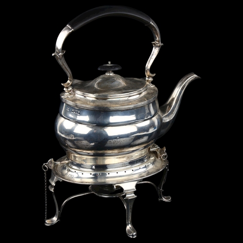 1735 - A George V silver kettle on stand, with ebonised handle and finial, by Harrison Brothers and Howson,... 