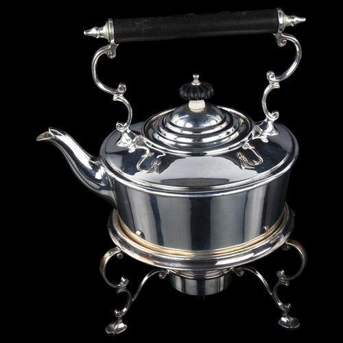 1736 - An Edwardian silver kettle on stand, possibly designed by Christopher Dresser for Goldsmith & Silver... 