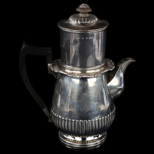 1737 - A rare Irish George IV silver coffee biggin, tapered cylindrical form with half fluted decoration an... 