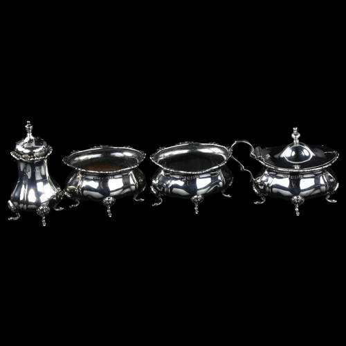 1738 - A George V silver 4-piece cruet set, by Mappin & Webb, hallmarks Birmingham 1918, pepperette height ... 