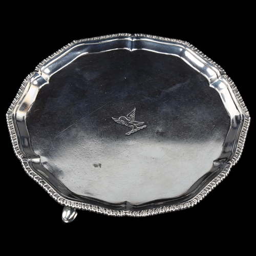 1741 - A George III silver salver, circular-shaped form with gadrooned rim, by John Crouch and Thomas Hanna... 