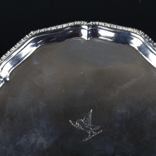 1741 - A George III silver salver, circular-shaped form with gadrooned rim, by John Crouch and Thomas Hanna... 