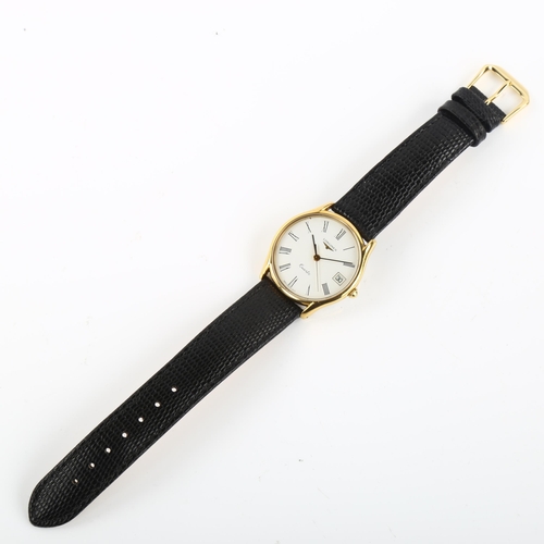 1086 - LONGINES - a gold plated stainless steel quartz wristwatch, white dial with Roman numeral hour marke... 