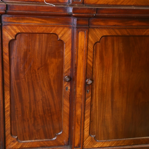 387 - A Victorian mahogany breakfront bookcase, height 216cm, Width 168cm, depth 50cm