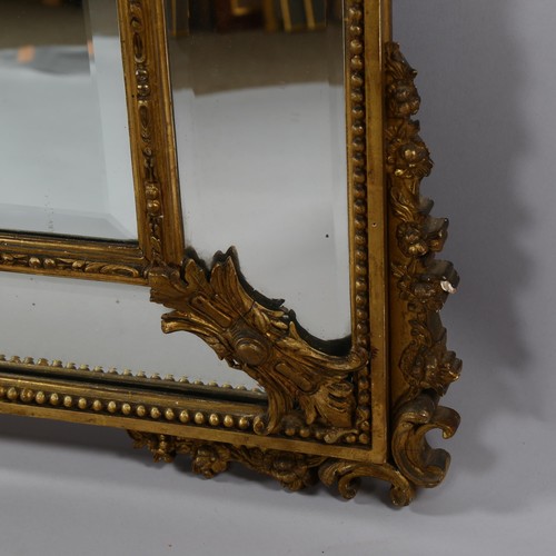 383 - 19th century carved wood and gesso-framed wall mirror, with bevel mirror inset surround, height 142c... 