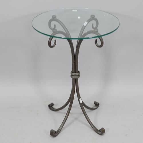 2078 - A circular glass-top occasional table, on wrought-iron base, 35cm x 62cm